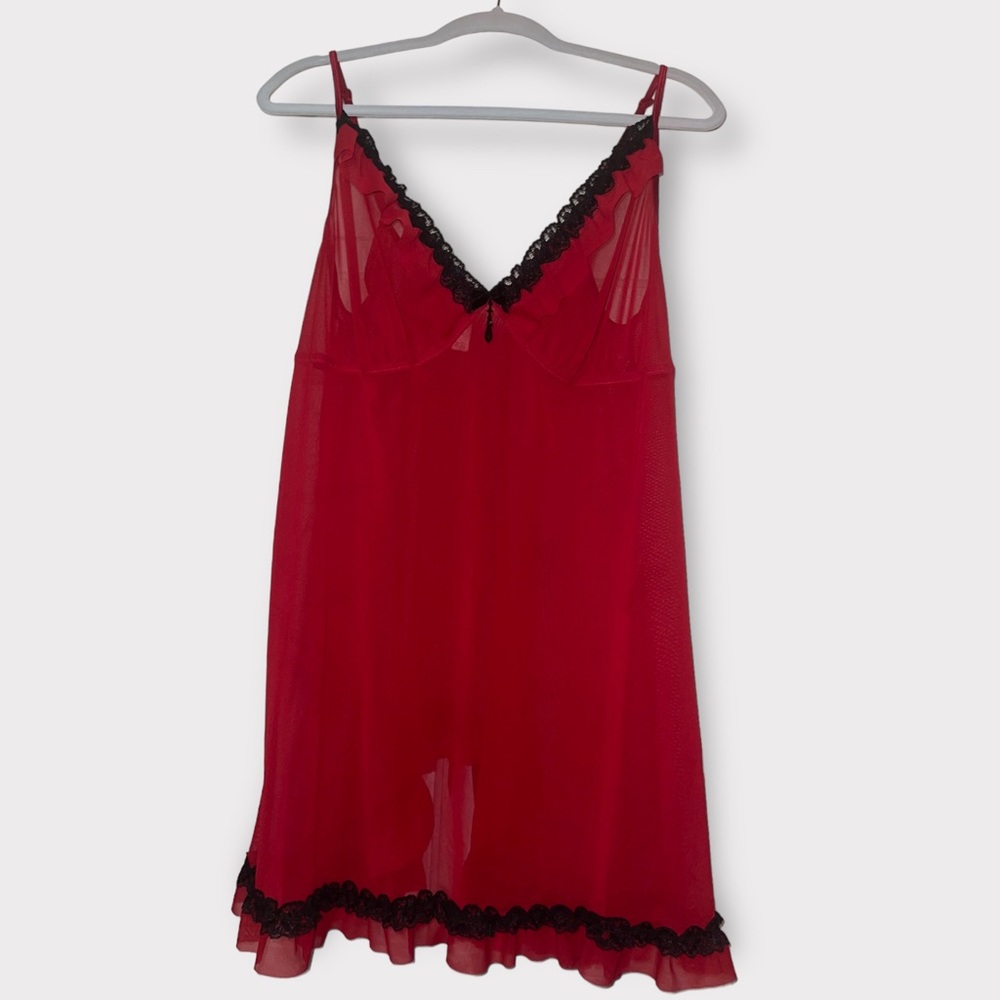 Sexy red sheer slip dress